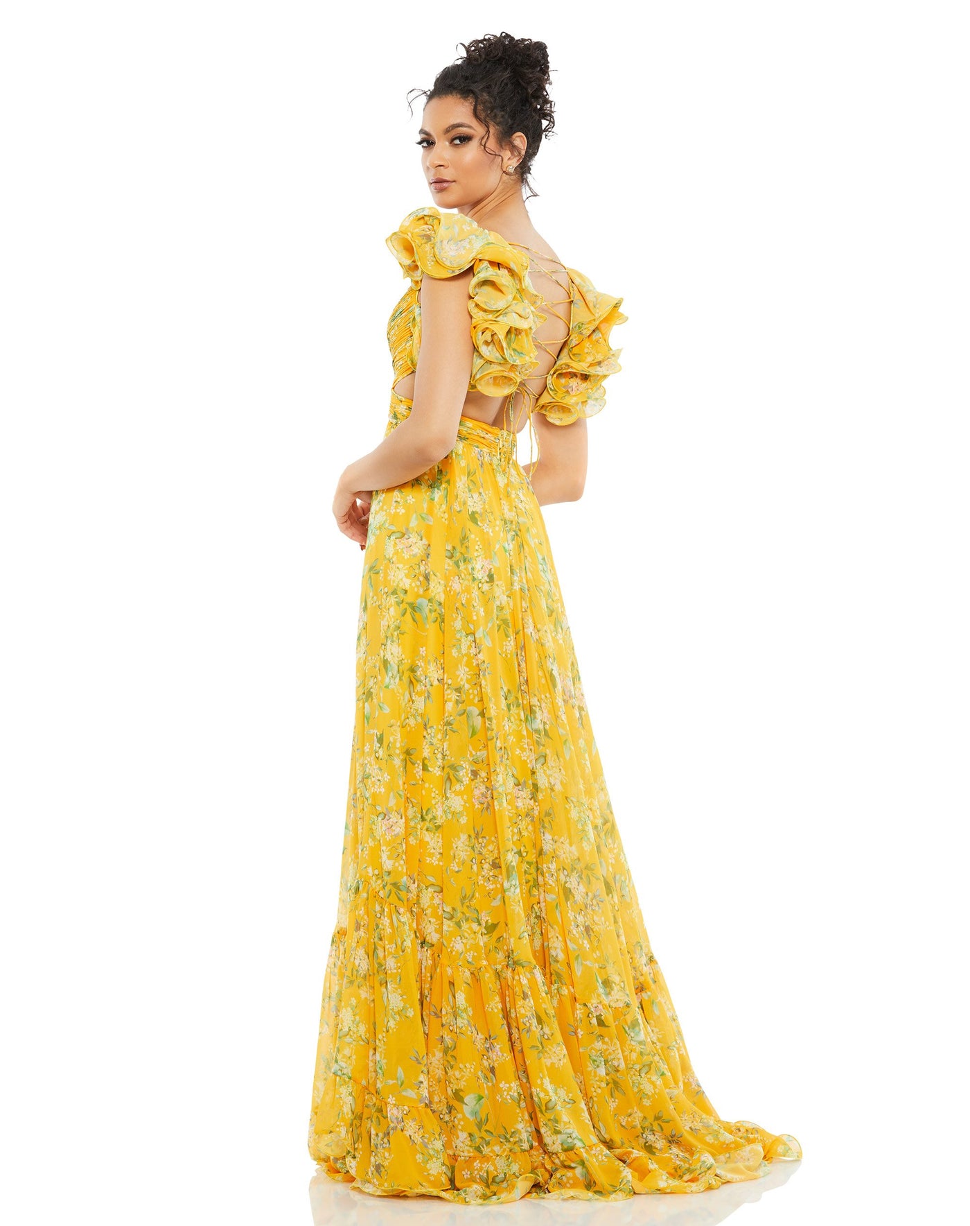 Yellow Ruffle Tiered Floral Cut-Out ...